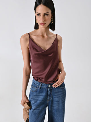 Top Marrone Cioccolato con Scollo Drappeggiato