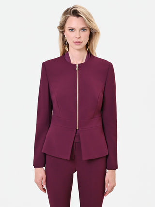 Bordeauxrote Jacke mit Schößchen und sichtbarem Reißverschluss