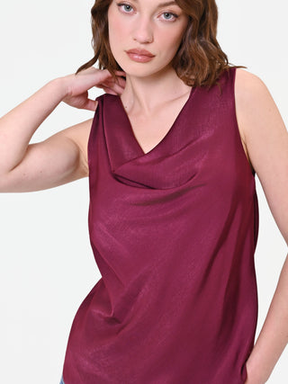 Satin-Top in Bordeaux mit Wasserfallausschnitt
