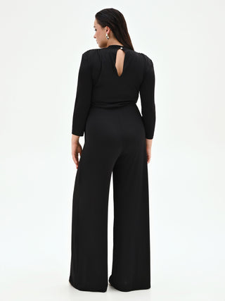 Tuta nera Curvy palazzo in jersey fluido