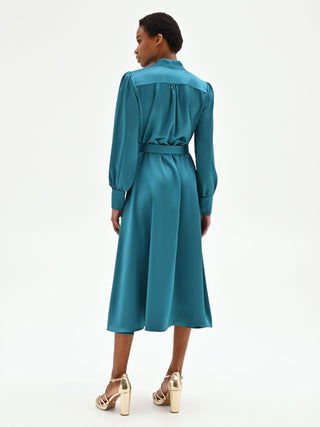 Teal Satin Midi Dress