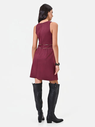 Sleeveless Burgundy Dress with Gold Details