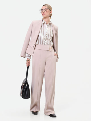 High-Waist-Hose in Taupe-Beige mit Zierkette