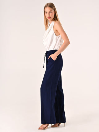 Wide-Leg Blue Viscose Trousers