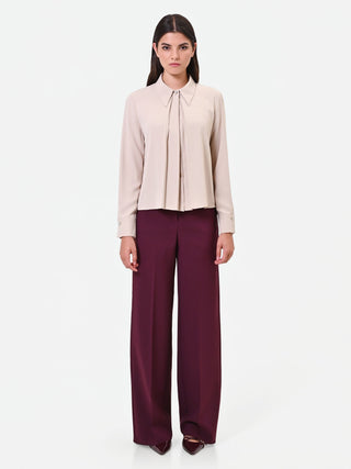 Georgette-Bluse in Taupe-Beige mit überlappenden Falten