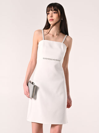 White Sheath Dress with Rhinestone Details