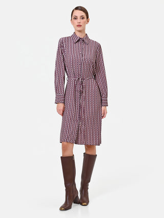 Bordeauxrotes Hemdblusenkleid mit Mikromuster