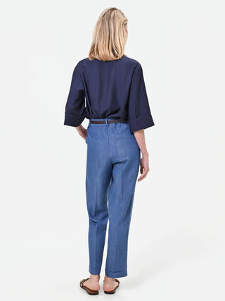 Blaue Lyocell-Hose mit Bundfalten