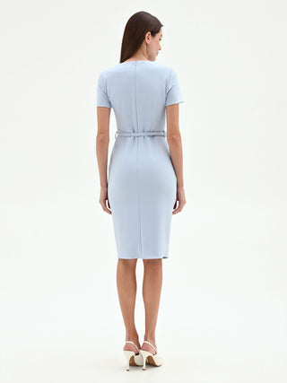 Vestido tubo cruzado azul cielo