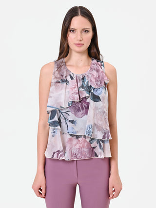 Dusty Rose Floral-Print Ruffle Top