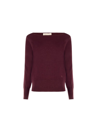 Maglia in viscosa bordeaux con scollo a barchetta