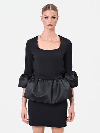 Black Viscose-Blend Blouse with Satin Ruffles