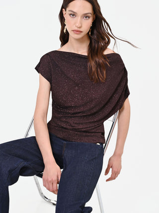 Asymmetrisch drapierte Bluse in Dunkelbraun