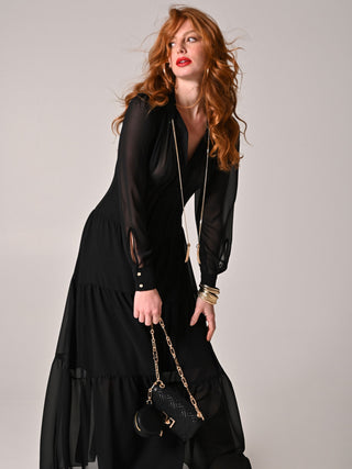 Maxi Abito in Crepe Georgette Nero