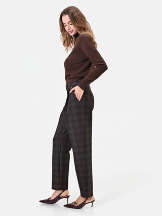 Pantalone in misto viscosa marrone a quadri
