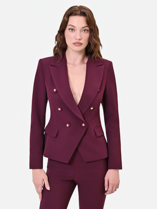 Burgundy Red Double-Breasted Jacket with Jewel Buttons