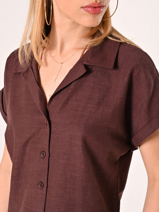 Chocolate Boxy Shirt in Linen Cotton