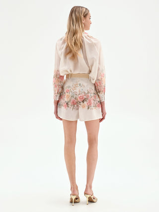 Pantalone shorts bianco a fantasia floreale