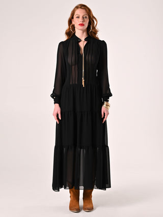 Maxi Abito in Crepe Georgette Nero