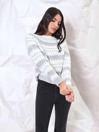 Maglia bianco panna con lavorazione jacquard nordica