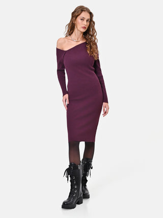 Burgundy viscose blend knit dress with cut-out details