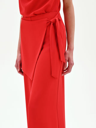 Pantalon palazzo rouge à effet portefeuille
