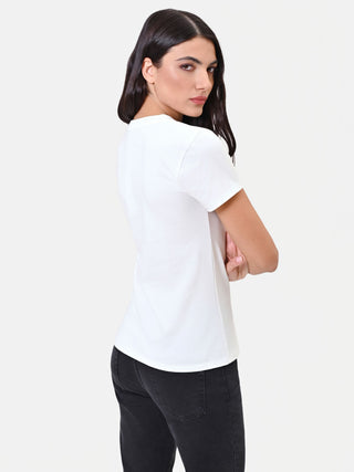 Cremefarbenes Baumwoll-T-Shirt mit Grafik-Print