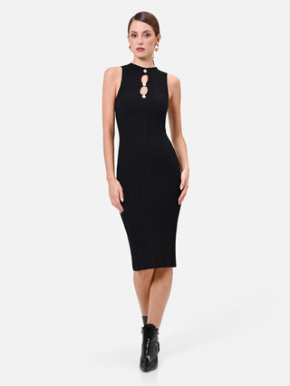 Abito tubino in maglia di viscosa nero con cut-out