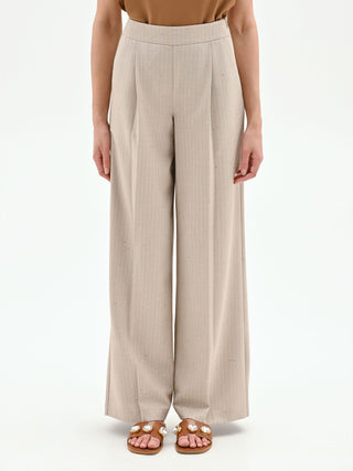 Pantalone palazzo beige gessato con punti luce