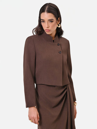 Giacca moro cropped con chiusura asimmetrica