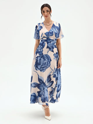 Brilliant Blue Floral Maxi Dress Rinascimento Brilliant Blue Floral Maxi Dress Rinascimento