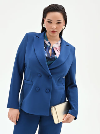 Plus Size Bright Blue Double-Breasted Scuba Crêpe Blazer