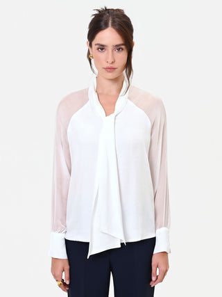 Blusa Studio bianca in georgette con fiocco
