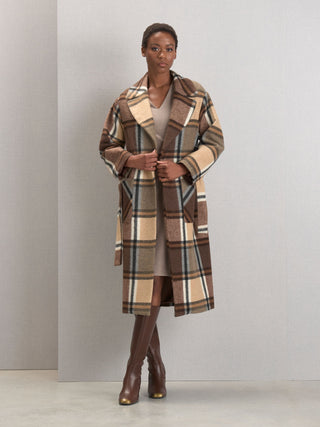 Plaid patterned wrap coat in dark brown wool blend Giorgia Palmas X Rinascimento