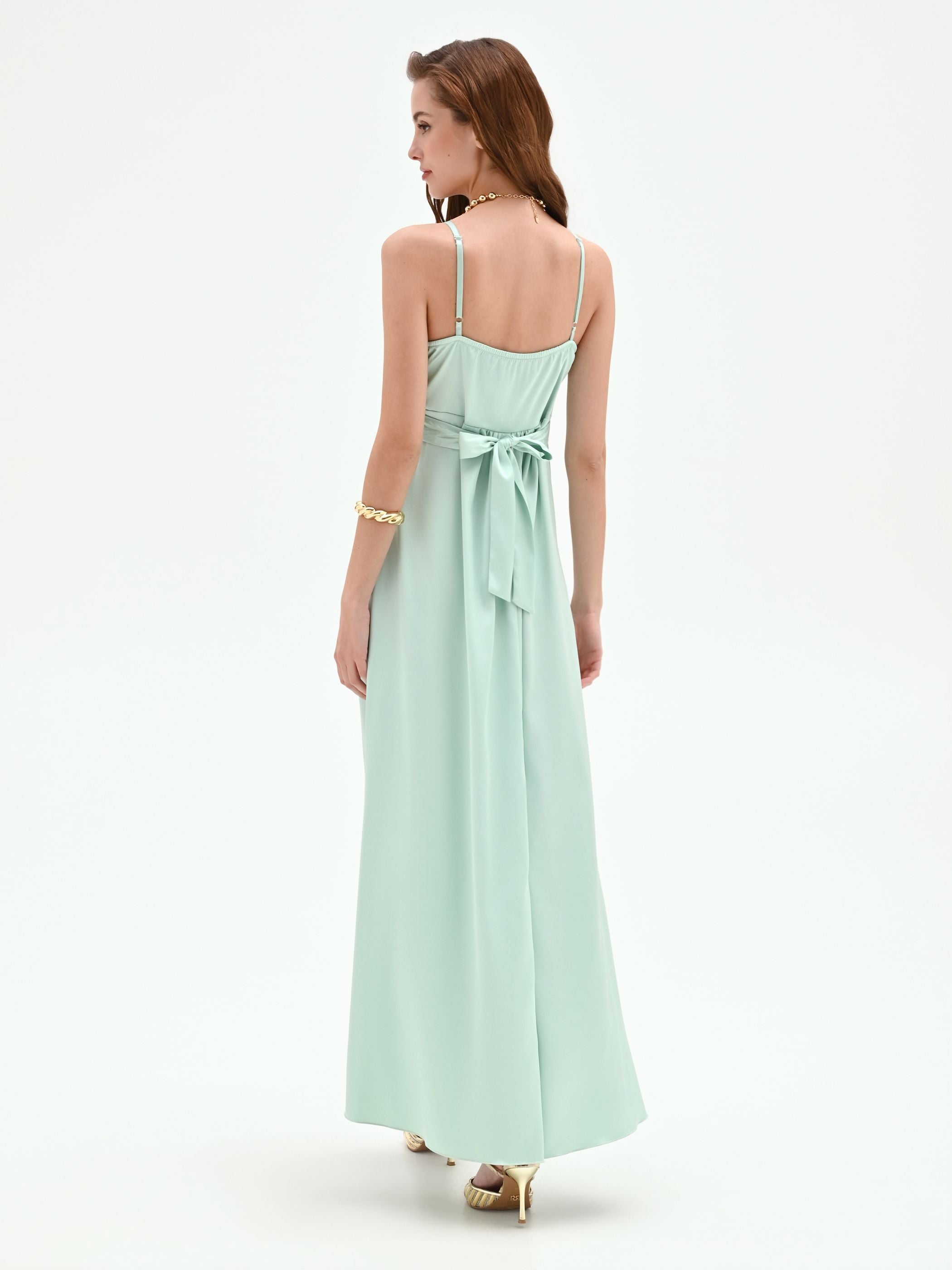 Mint Green Satin Maxi Dress – Rinascimento