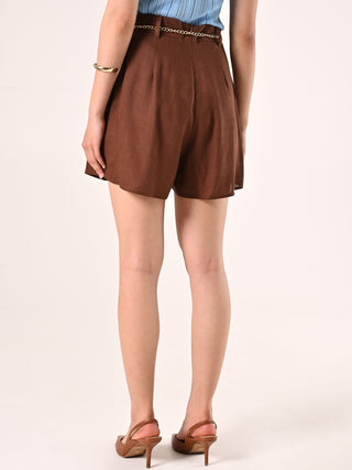 Brown Shorts in Viscose Linen