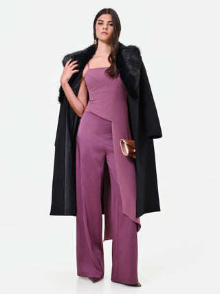 Pantalone palazzo in raso rosa antico
