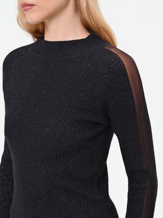 Black Viscose-Blend Ribbed Mock Neck Top