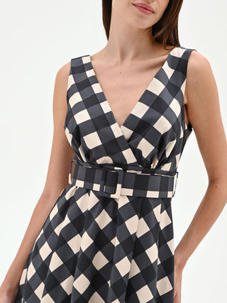Diagonal Check Print Maxi Dress
