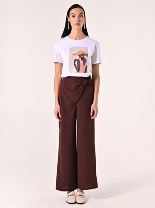 Textured Chocolate Trousers with Knot