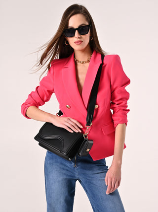 Fitted Double-breasted Jacket in Fuchsia Technical Fabric