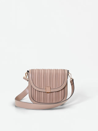 Taupe Beige Pleated Crossbody Bag