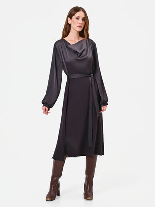 Abito midi marrone in raso