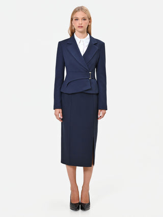 Navy Blue Polyviscose Crossover Jacket with Buckle
