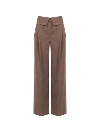 Brown Viscose-Blend Palazzo Trousers with Asymmetric Waist