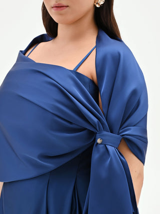 Bright Blue Plus Size Satin Stole with Ring