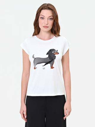 Cremefarbenes T-Shirt mit Dackel-Print