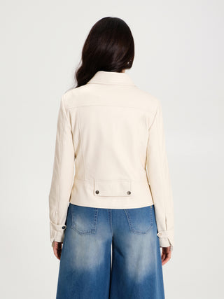 Smooth Faux Leather Jacket in Cream 