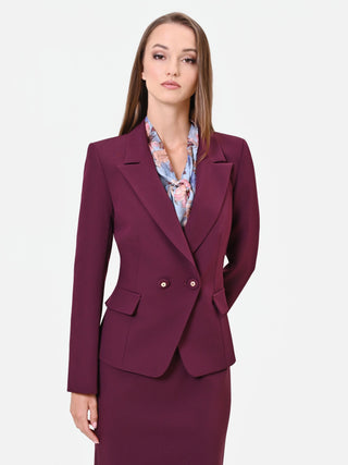 Burgundy Red Fitted Jacket with Peak Lapels