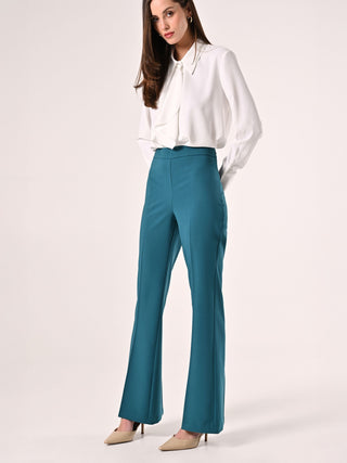 Flared Trousers in Royal Green Technical Fabric